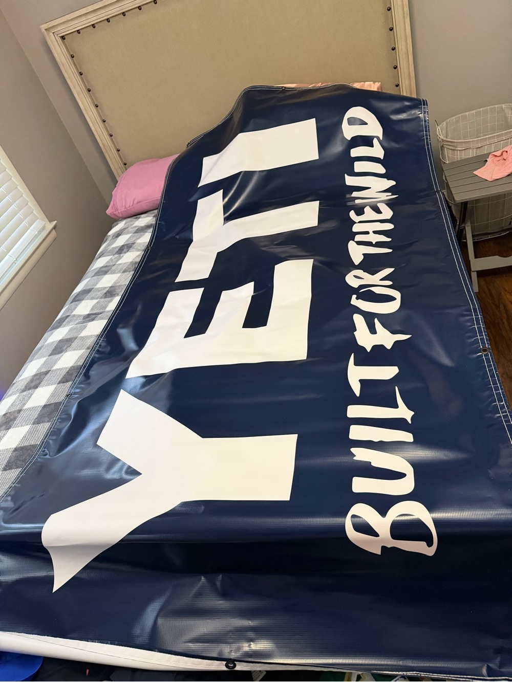 YETI Navy Blue Vinyl Banner with White Logo